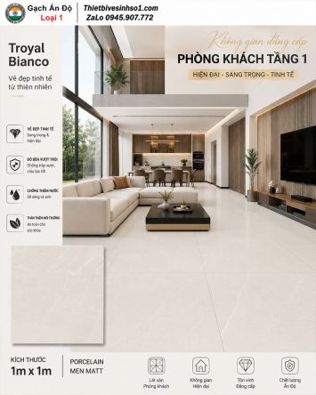 Gạch 1m x 1m Ấn Độ Troyal Bianco