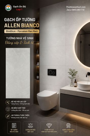 Gạch 30x60 Ấn Độ Allen Bianco