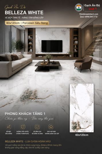 Gạch 60x120 Ấn Độ Belleza White
