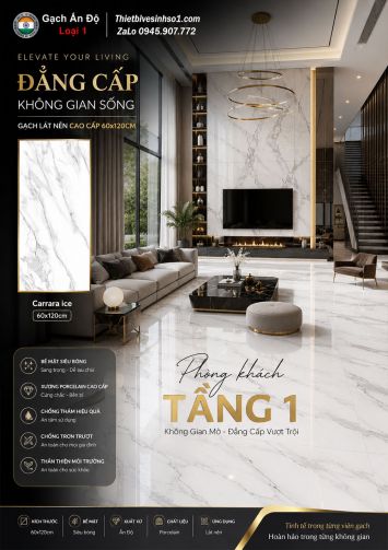 Gạch 60x120 Ấn Độ Carrara ice