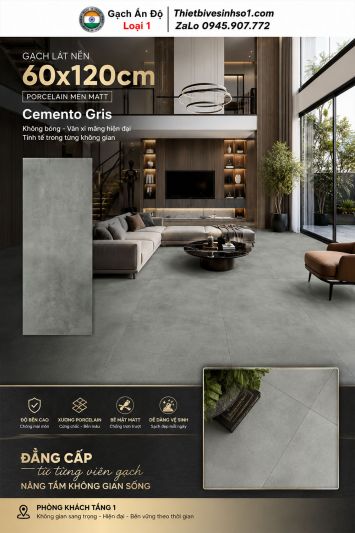 Gạch 60x120 Ấn Độ Cemento Gris