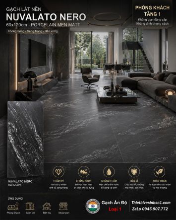 Gạch 60x120 Ấn Độ Nuvalato Nero
