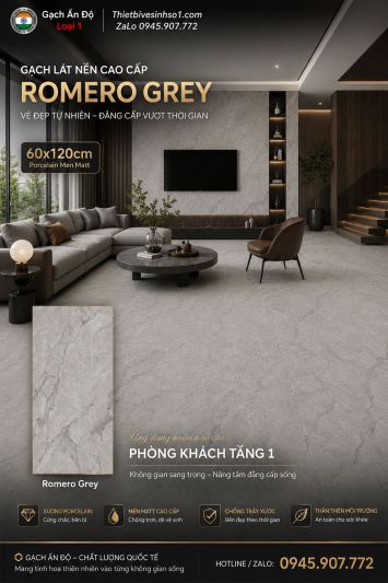 Gạch 60x120 Ấn Độ Romero Grey