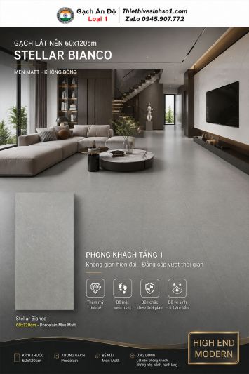 Gạch 60x120 Ấn Độ Stellar Bianco