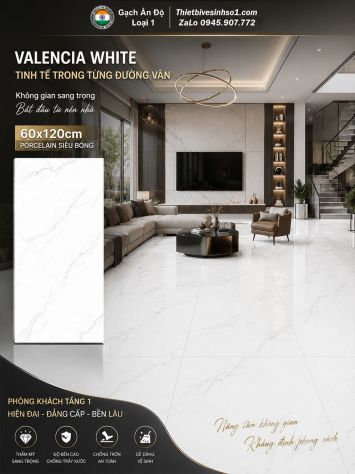 Gạch 60x120 Ấn Độ Valencia White