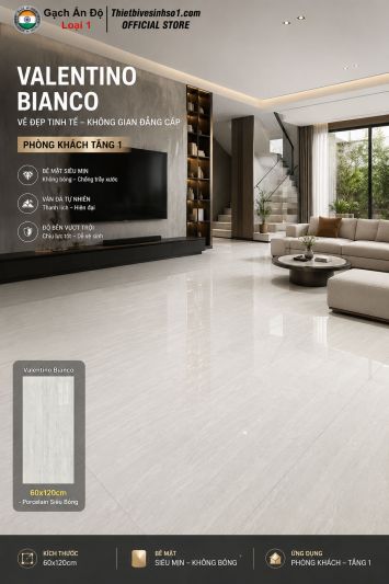 Gạch 60x120 Ấn Độ Valentino Bianco