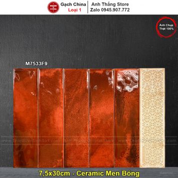 Gạch Thẻ 7,5x30 Đỏ Lượn Sóng Trung Quốc M7533F9