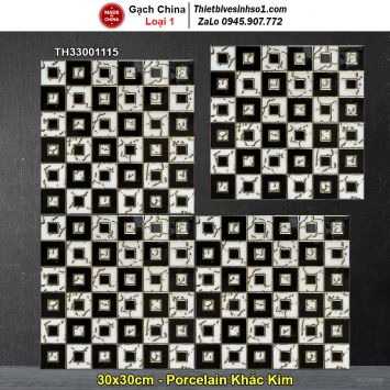 Gạch 30x30 Caro Trắng Đen Khắc Kim TH33001115
