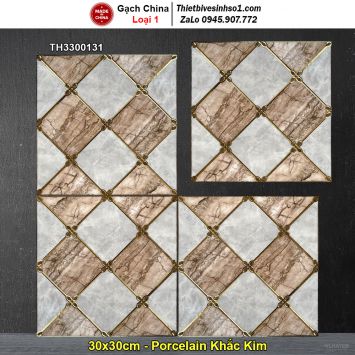Gạch 30x30 Caro Vân Đá Nâu Khắc Kim TH3300131