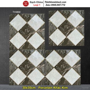 Gạch 30x30 Caro Vân Đá Xám Khắc Kim TH464