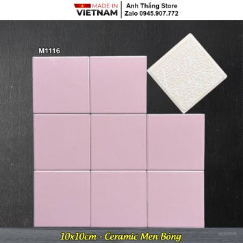 Gạch Thẻ Vuông Hồng Bóng Phẳng 10x10cm M1116