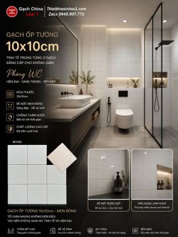 Gạch Thẻ Vuông Trắng 10x10cm M1100