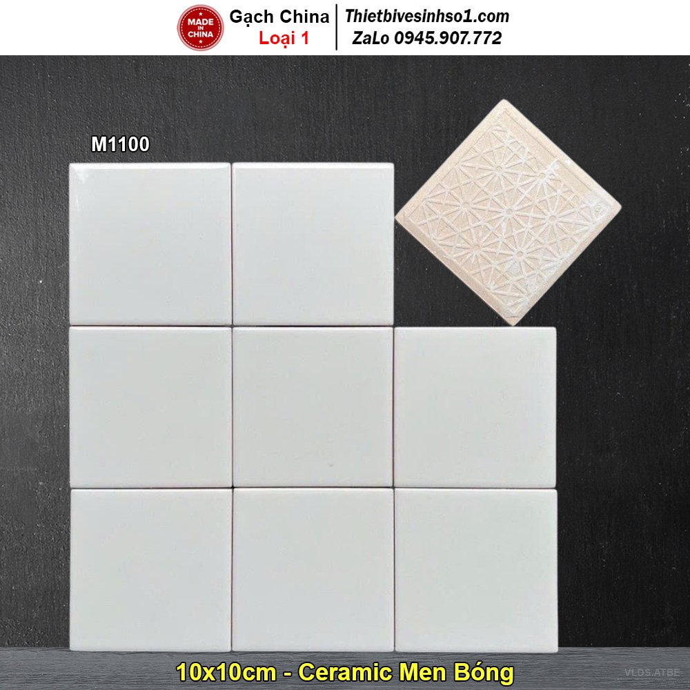 Gạch Thẻ Vuông Trắng Bóng Phẳng 10x10cm M1100 Gạch Thẻ Vuông Trắng Bóng Phẳng 10x10cm M1100