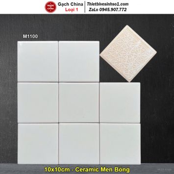 Gạch Thẻ Vuông Trắng Bóng Phẳng 10x10cm M1100