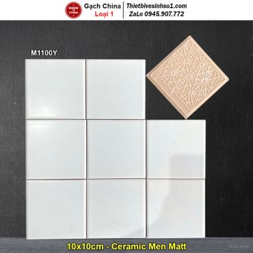 Gạch Thẻ Vuông Trắng Mờ Phẳng 10x10cm M1100Y