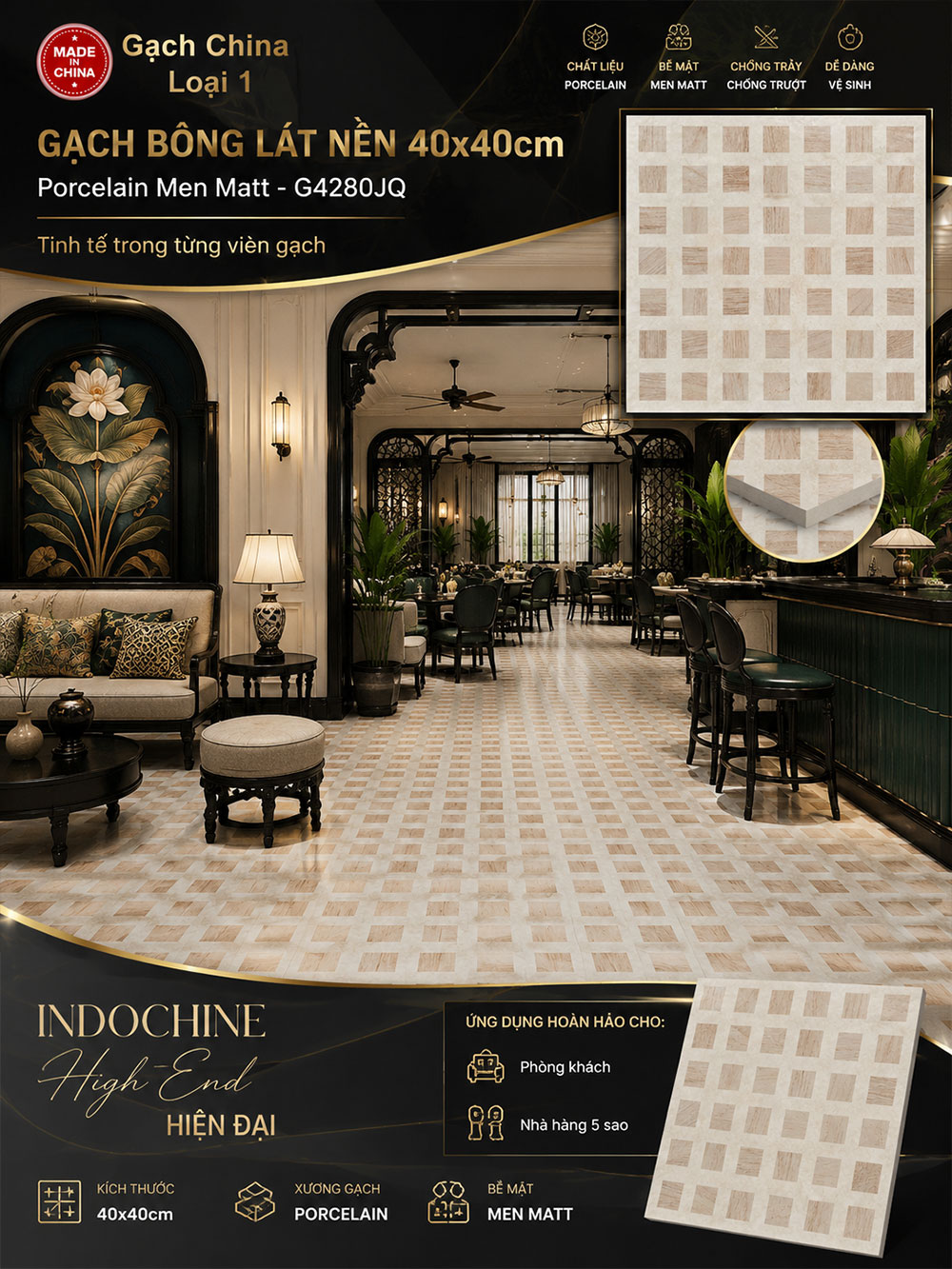Gạch Bông Men 40x40 Trung Quốc G4280JQ Gạch Bông Men 40x40 Trung Quốc G4280JQ