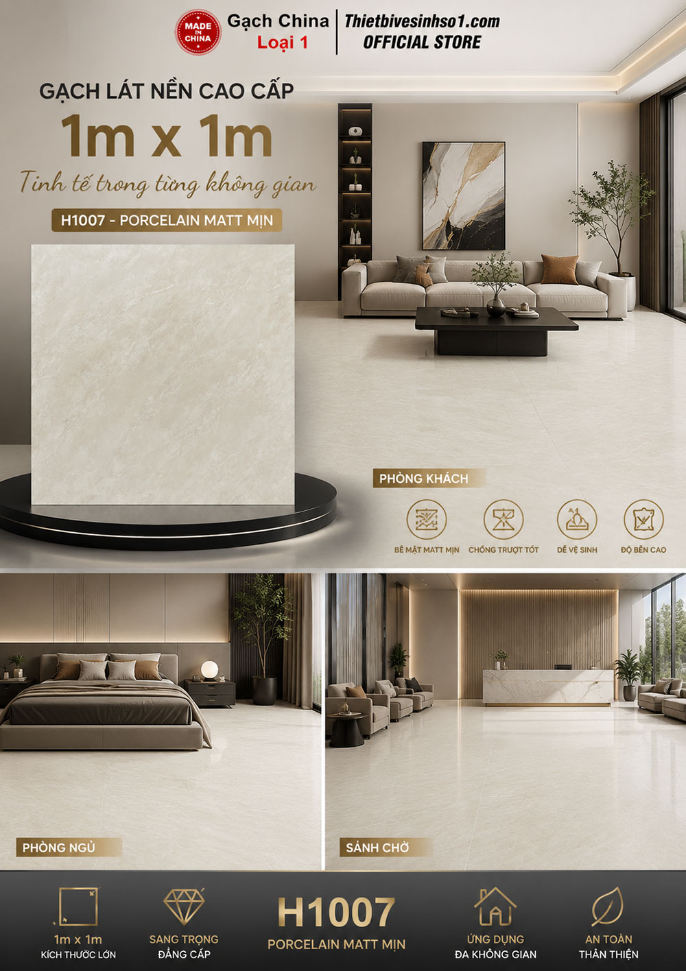 Gạch 1m x 1m Trung Quốc H1007 Vân Vàng Gạch 1m x 1m Trung Quốc H1007 Vân Vàng