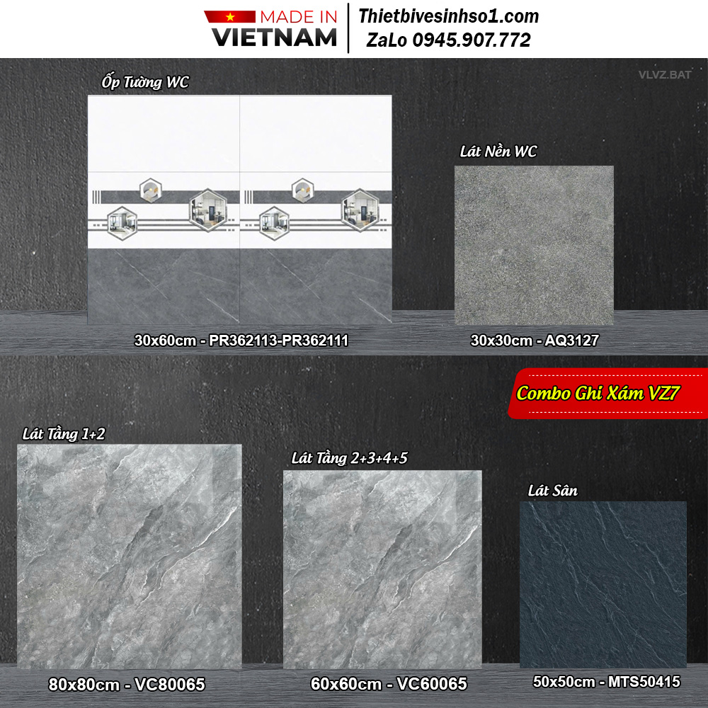 Combo Trọn Bộ Gạch Ốp Lát Ghi Xám VZ7