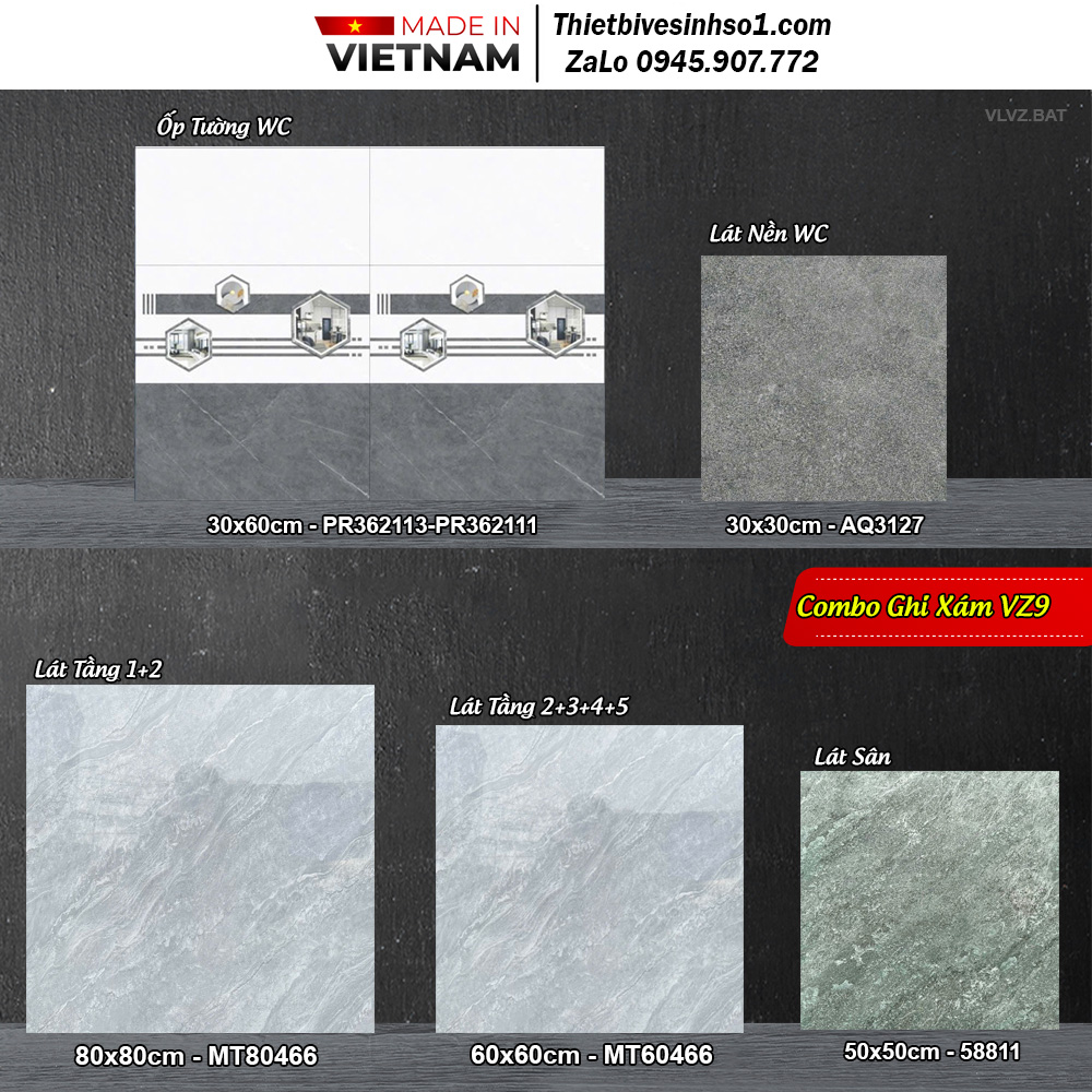 Combo Trọn Bộ Gạch Ốp Lát Ghi Xám VZ9