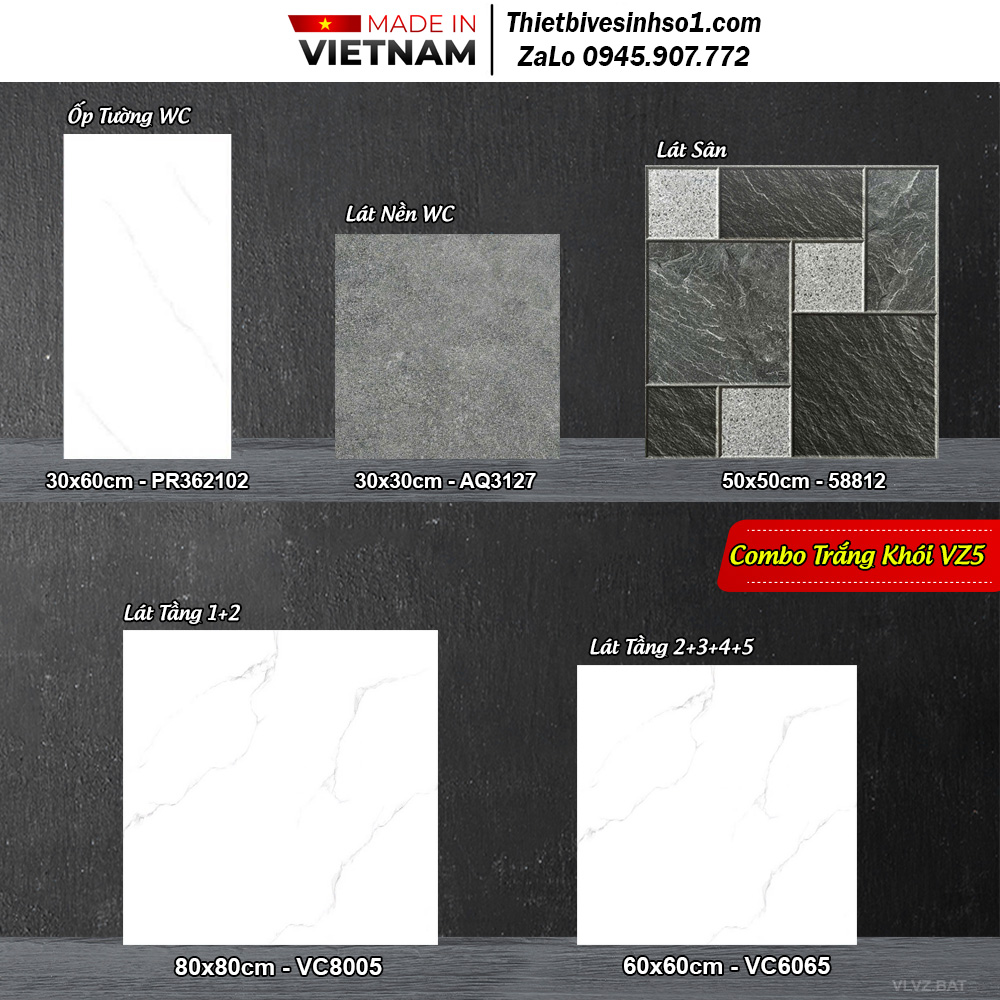 Combo Trọn Bộ Gạch Ốp Lát Trắng Khói VZ5