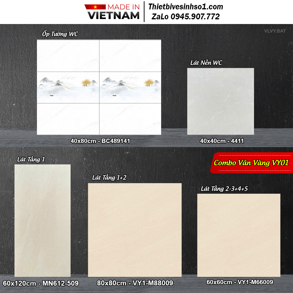 Combo Trọn Bộ Gạch Ốp Lát Vân Vàng VY01