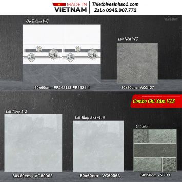 Combo Trọn Bộ Gạch Ốp Lát Ghi Xám VZ8