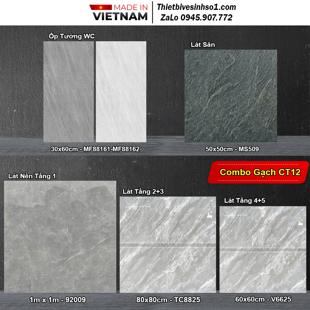 Combo Trọn Bộ Gạch Ốp Lát Ghi Xám CT12