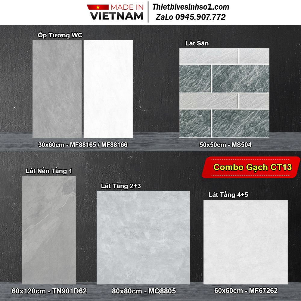 Combo Trọn Bộ Gạch Ốp Lát Ghi Xám CT13