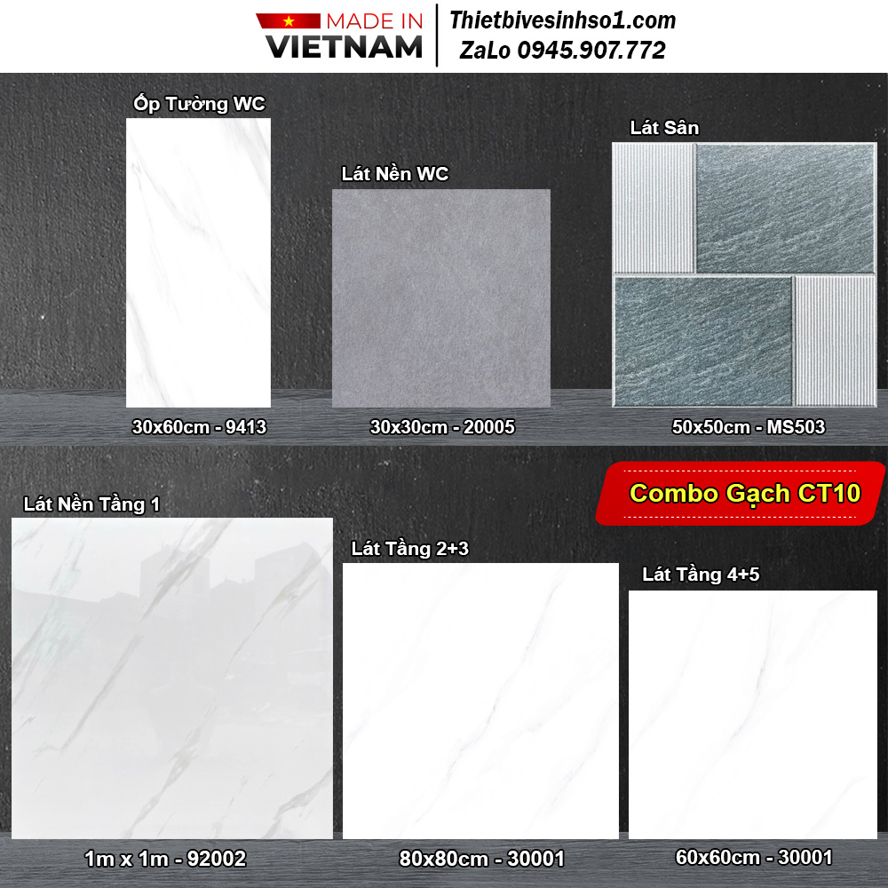Combo Trọn Bộ Gạch Ốp Lát Trắng Khói CT10