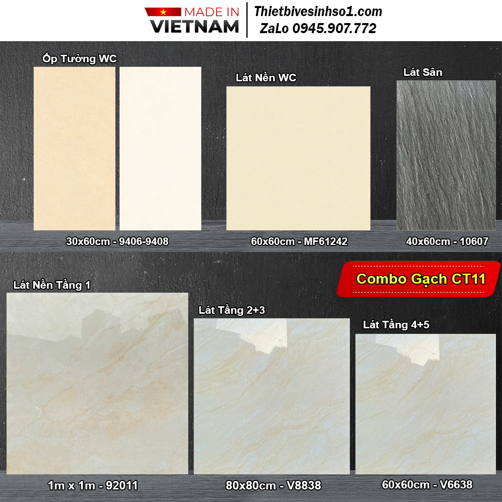 Combo Trọn Bộ Gạch Ốp Lát Vân Vàng CT11