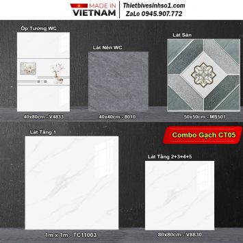 Combo Trọn Bộ Gạch Ốp Lát Trắng Khói CT05