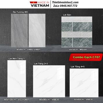 Combo Trọn Bộ Gạch Ốp Lát Trắng Khói CT07