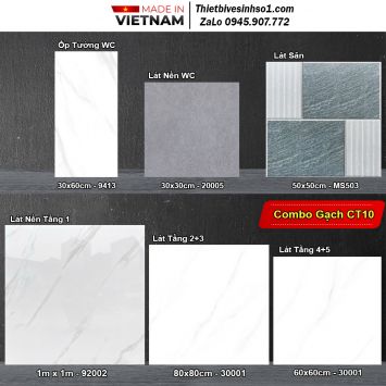 Combo Trọn Bộ Gạch Ốp Lát Trắng Khói CT10