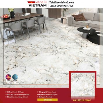 Gạch 1,2m x 1,2m Prime 70007 Vân Đá Trắng