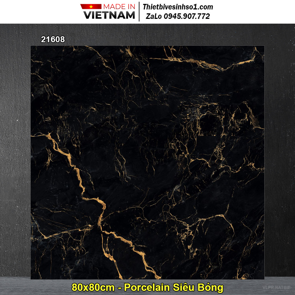 Gạch 80x80 Prime 21608 Đen Vân Vàng
