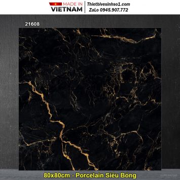 Gạch 80x80 Prime 21608 Đen Vân Vàng
