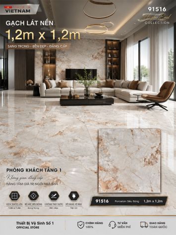 Gạch 1,2m x 1,2m Prime 91516 Kem Vân Đá