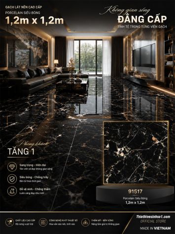 Gạch 1,2m x 1,2m Prime 91517 Vân Đá Đen