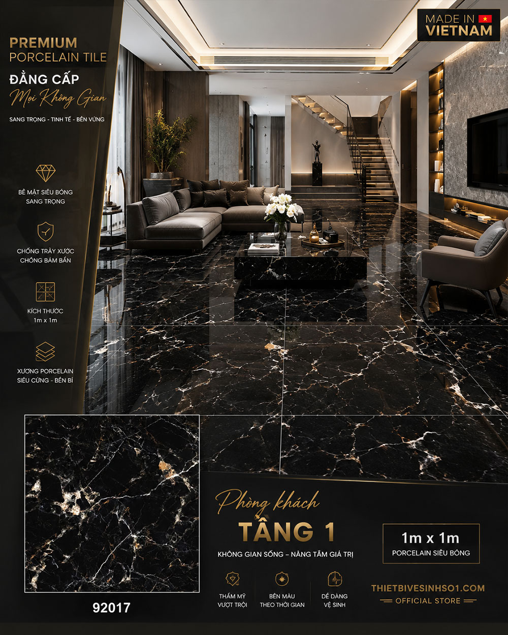 Gạch 1m x 1m Prime 92017 Vân Đá Đen Gạch 1m x 1m Prime 92017 Vân Đá Đen