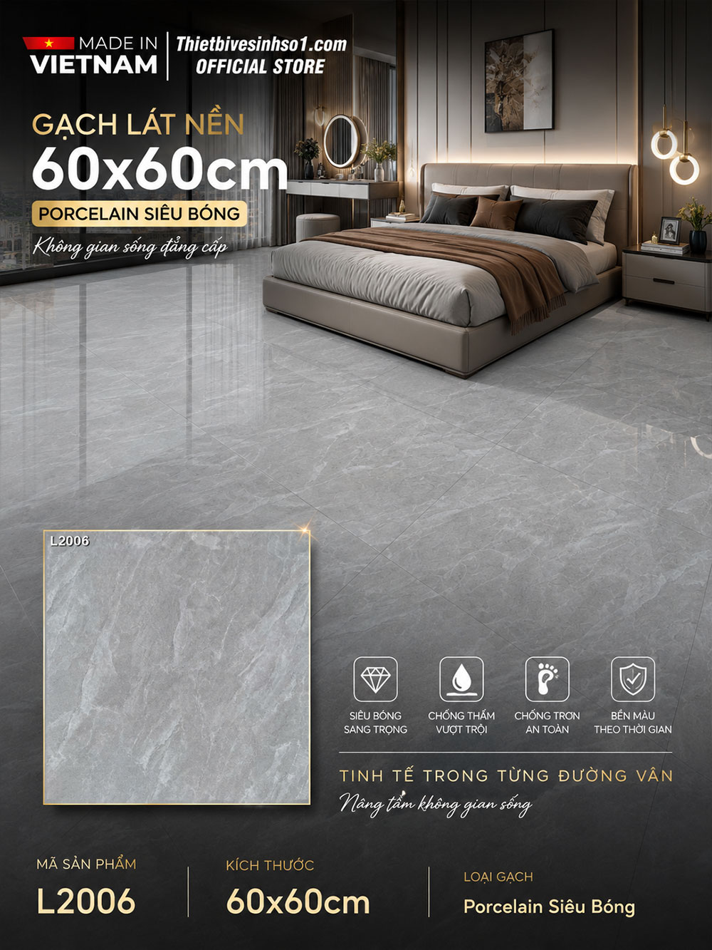 Gạch 60x60 Prime L2006 Vân Ghi Xám Gạch 60x60 Prime L2006 Vân Ghi Xám