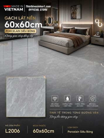 Gạch 60x60 Prime L2006 Vân Ghi Xám