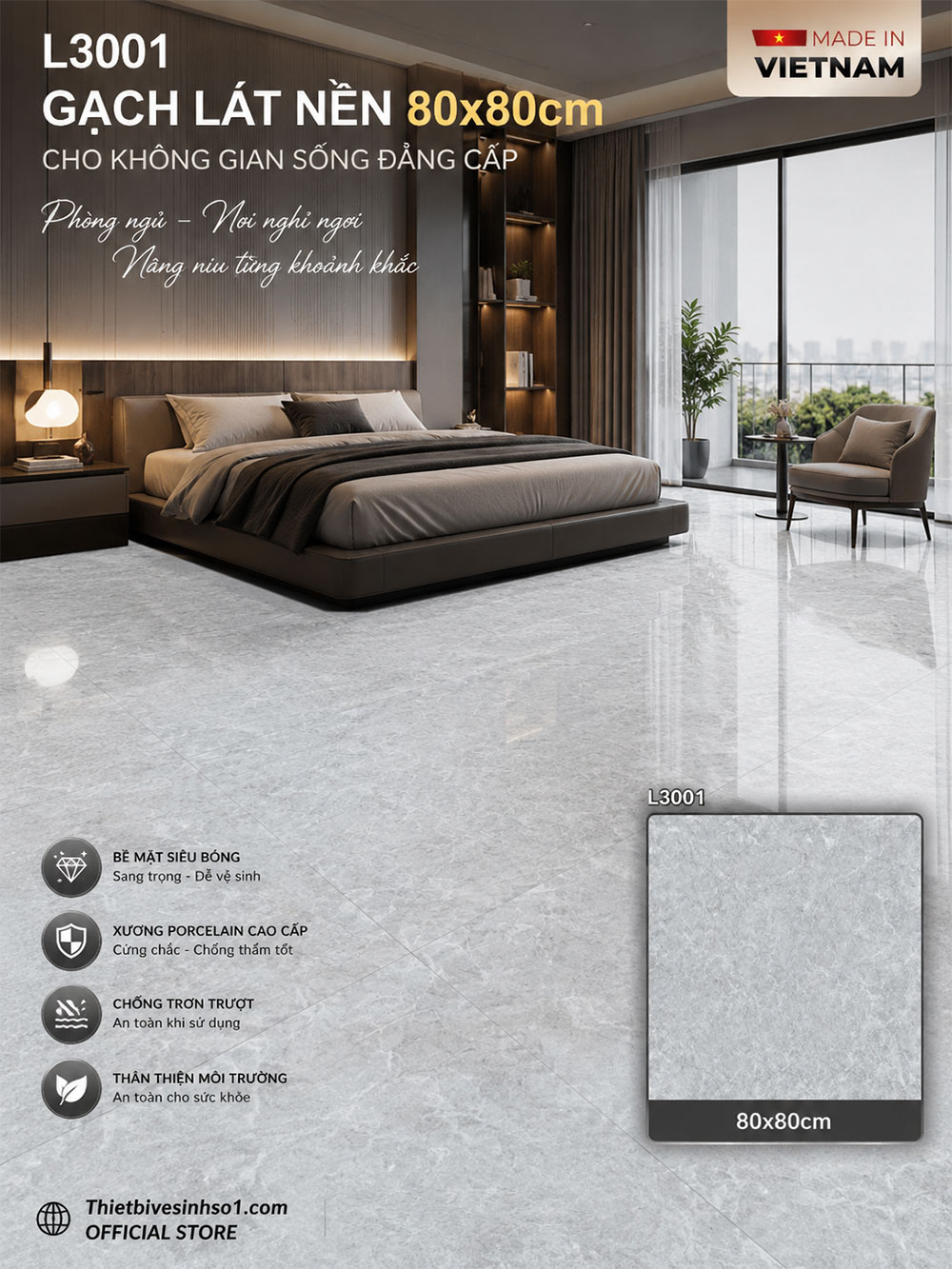 Gạch 80x80 Prime L3001 Vân Xám Gạch 80x80 Prime L3001 Vân Xám