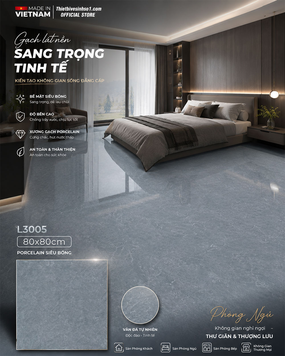 Gạch 80x80 Prime L3005 Vân Ghi Xám Gạch 80x80 Prime L3005 Vân Ghi Xám