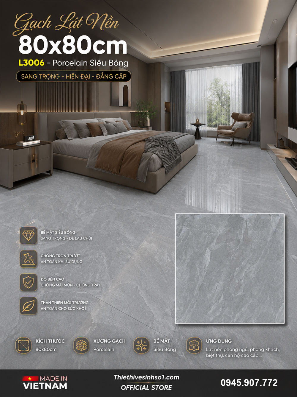 Gạch 80x80 Prime L3006 Vân Ghi Xám Gạch 80x80 Prime L3006 Vân Ghi Xám