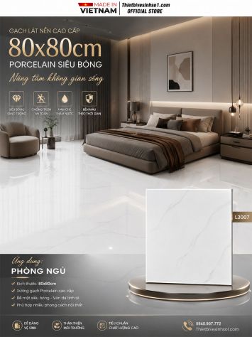 Gạch 80x80 Prime L3007 Trắng Khói
