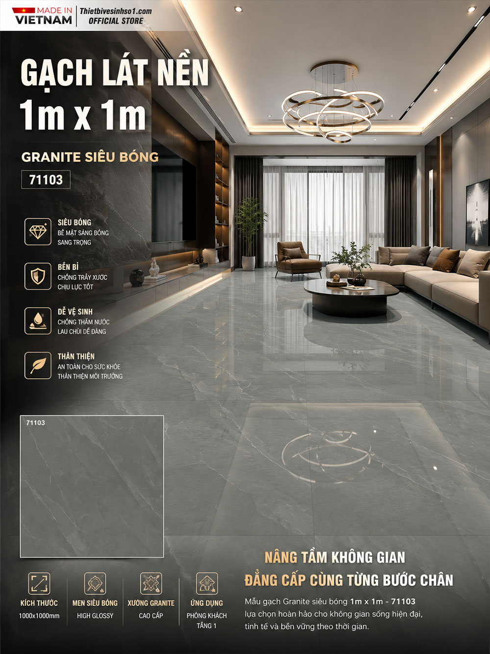 Gạch 1m x 1m Takao 71103 Vân Ghi Xám Gạch 1m x 1m Takao 71103 Vân Ghi Xám