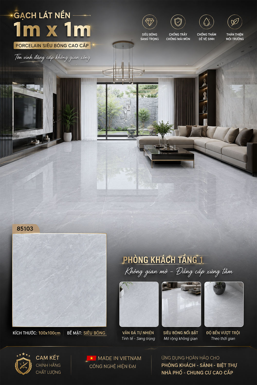 Gạch 1m x 1m Takao 85103 Vân Đá Xám Gạch 1m x 1m Takao 85103 Vân Đá Xám