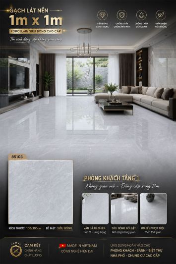 Gạch 1m x 1m Takao 85103 Vân Đá Xám