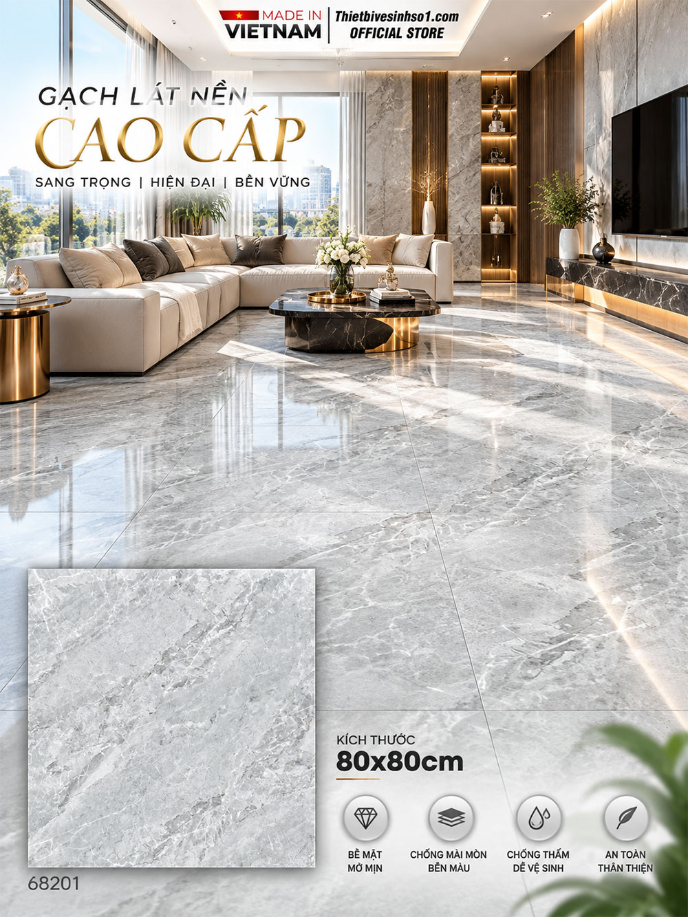 Gạch 80x80 Takao 68201 Vân Xám Gạch 80x80 Takao 68201 Vân Xám
