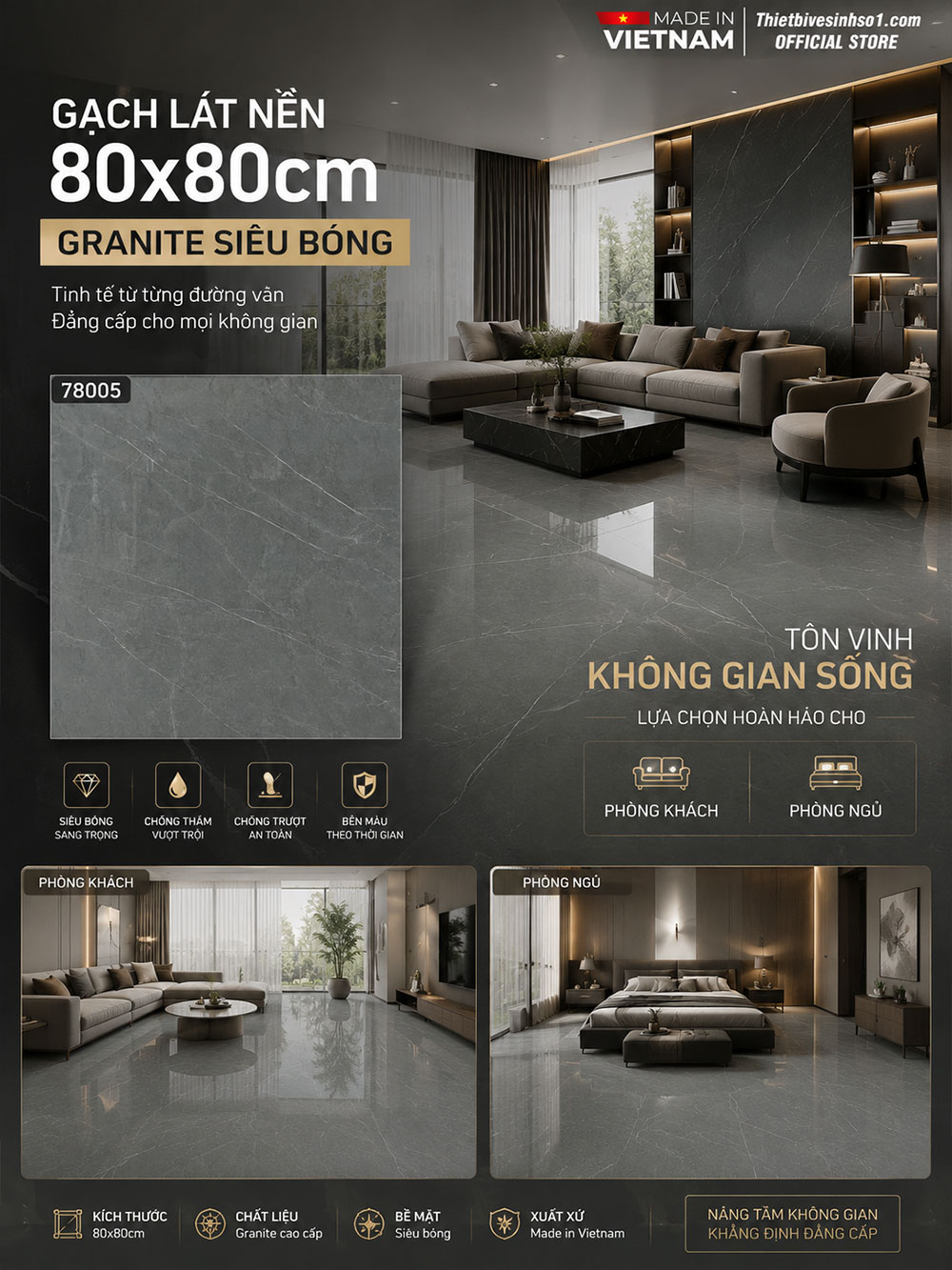 Gạch 80x80 Takao 78005 Vân Đá Ghi Gạch 80x80 Takao 78005 Vân Đá Ghi